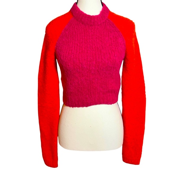 Aritzia Wilfred Free Colorblock Red Orange Meridian Sweater Size S Alpaca Wool - Picture 1 of 6